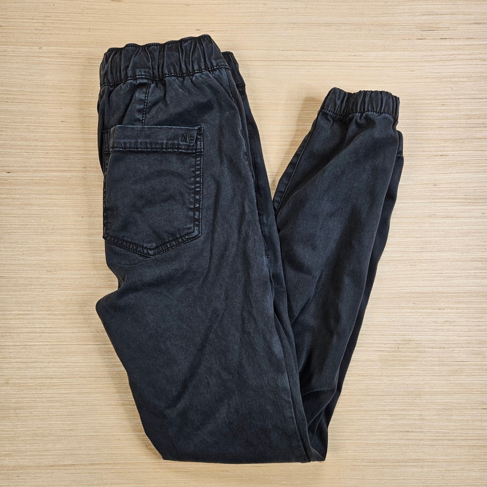 American Eagle Jogger‎ Pants Womens 4 Black Super Stretch Ankle Zip Drawstring